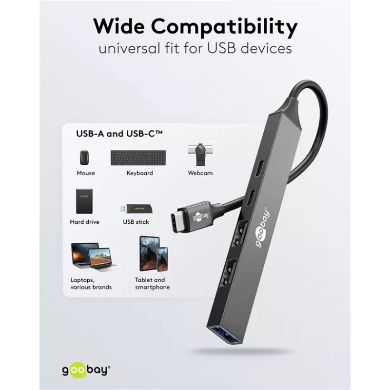 Goobay Slim 5-Port USB-Hub, USB-C™ į USB-C™/USB-A, USB 3.2 (74460)