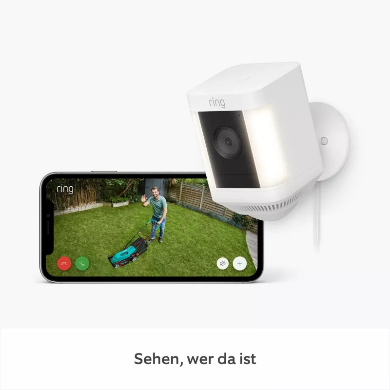 Ring Spotlight Cam Plus Plug-In tinklo stebėjimo kamera, skirta naudoti lauke