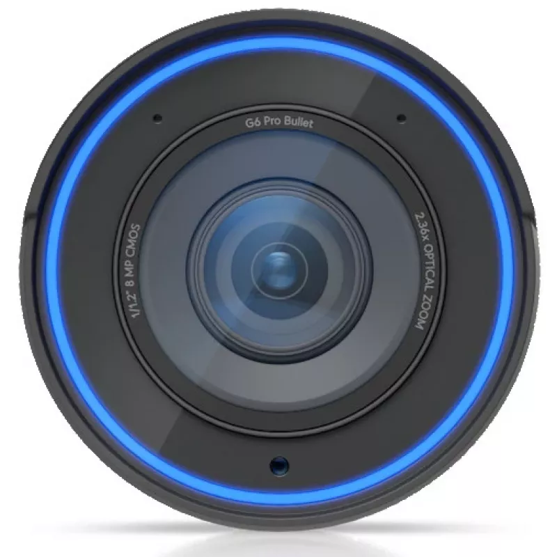 IP apsaugos kamera UBIQUITI G6 Pro Bullet — 4K (3840×2160), laidinė, skirta vidui/laukui, 1/1,2 colio CMOS, 5,9–13,8 mm, 2,36x optinis priartinimas, montavimas prie lubų/sienos/stulpo