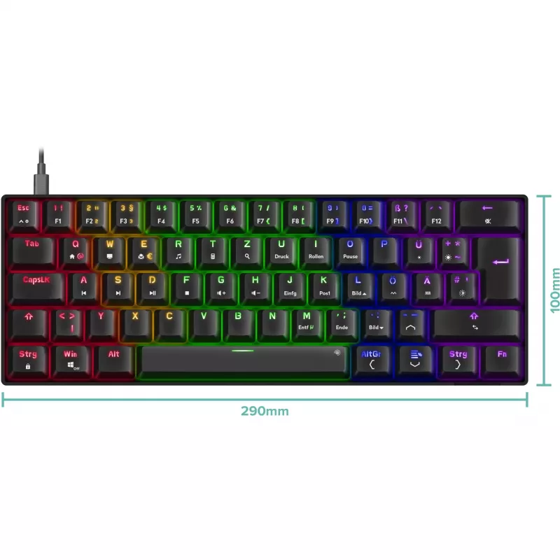 Mechaninė žaidimų klaviatūra Speedlink ATMOS RGB — kompaktiškas išdėstymas, RGB apšvietimas
