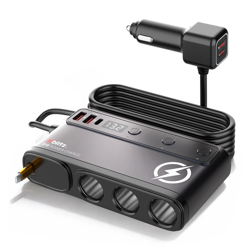 Maitinimo adapteris Xblitz R10 POWER CHARGE su 2× USB-C, 2× USB-A ir 3× USB 3.0 Type-A, 1 m laidas, juodas