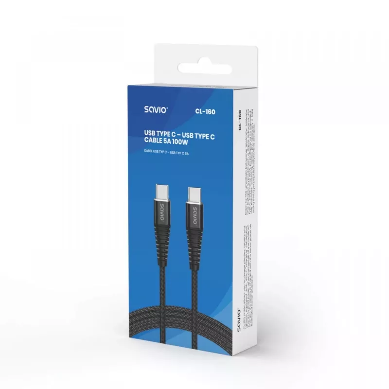 Savio CL-160 USB laidas 2 m USB 2.0 USB C - USB C juodas