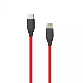 Silikono kabelis USB Type C – Lightning, 1 m (raudonas)