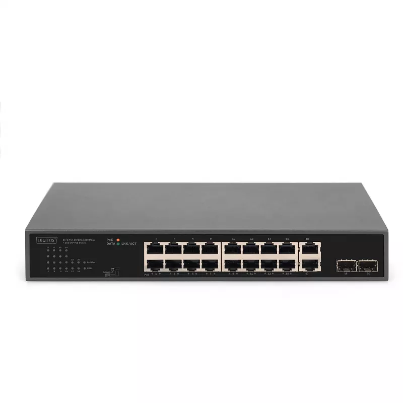 Digitus 16 prievadų gigabitinio PoE tinklo komutatorius, 19 colių, nevaldomas, 16 prievadų