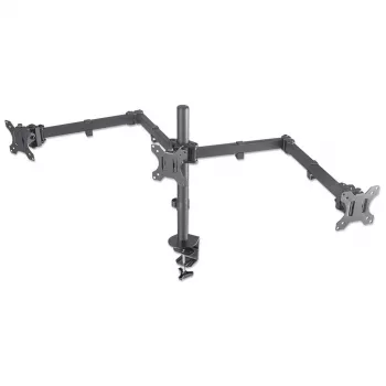 Manhattan Triple Desk Mount TV ir monitoriams, Ekranams: nuo 10 colių iki 27 colių, Spaustuko tvirtinimas, VESA suderinamumas: 75x75 ir 100x100 mm – patikrinkite keturių tvirtinimo angų matmenis ekrano gale, kad įsitikintumėte, jog tinka, Maks. 7 kg (kiekvienam), Juodas, Laikiklis, Viso gyvenimo garantija