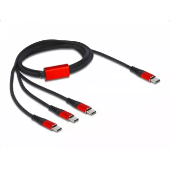 USB įkrovimo laidas DeLOCK 3 viename USB Type-C į 3 x USB Type-C 1 m juoda/raudona