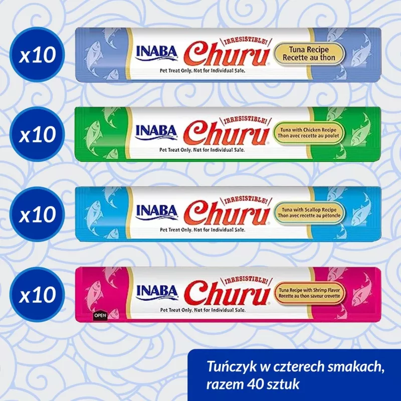 Drėgnos skanėstai katėms INABA Churu Variety Box — Tunas, 40 × 14 g pastos pakelių, be grūdų, be glitimo