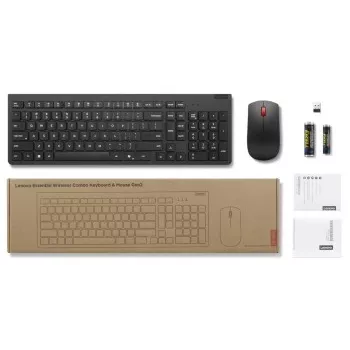 Belaidis klaviatūros ir pelės rinkinys Lenovo Essential Wireless Combo Gen2 — juodas, kompaktiškas išdėstymas, belaidis ryšys