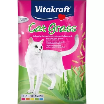 Kačių žolės sėklos Vitakraft 50 g — valgomas augalinis mišinys katėms, 50 g paketėlis, palaiko virškinimą ir padeda šalinti plaukų kamuolius