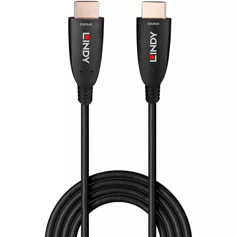 Lindy 15m hibridinis šviesolaidinis HDMI 8K60 laidas, 15 m, HDMI A tipo (standartinis), HDMI A tipo (standartinis), 48 Gbit/s, juodas