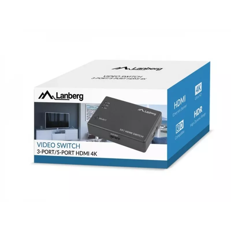 LANBERG vaizdo jungiklis 3x HDMI + micro USB prievadas