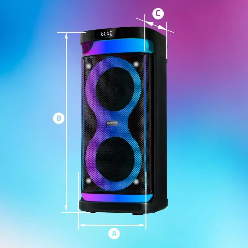 Nešiojamas garsiakalbis MANTA SPK0601B100, 100 W, Bluetooth, karaokė, belaidis mikrofonas, baterija, ekvalaizeris, disko apšvietimas