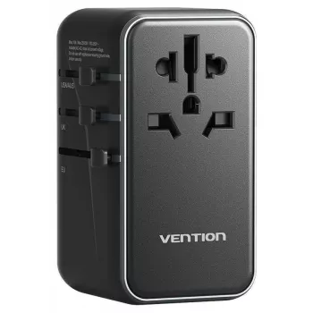 Įkroviklis Vention FJGB0 100 W GaN su 3× USB-C ir 1× USB-A, juodas