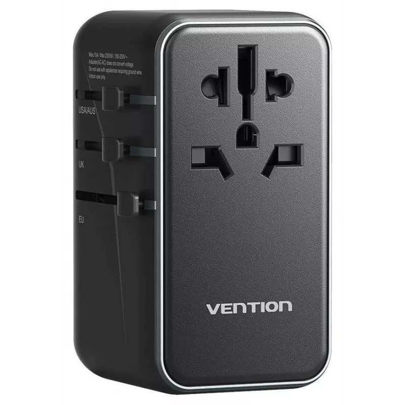 Įkroviklis Vention FJGB0 100 W GaN su 3× USB-C ir 1× USB-A, juodas