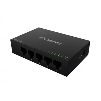 Tinklo komutatorius LANBERG DSM1-1005 5x 1 Gb/s nevaldomas stalinis, metalinis korpusas, 12V