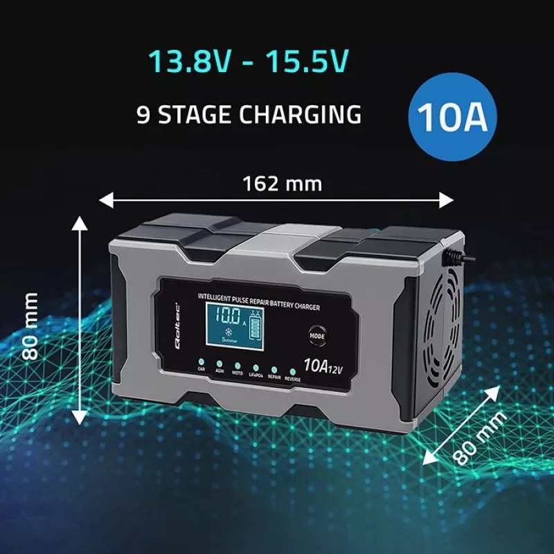 Pakrovėjas QOLTEC 52493 12V 10A su taisymo funkcija AGM baterijoms