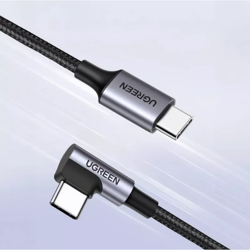 Ugreen USB-C (tiesus) / USB-C (kampuotas) PD QC 60W 3A 0,5m US255 (pilka)