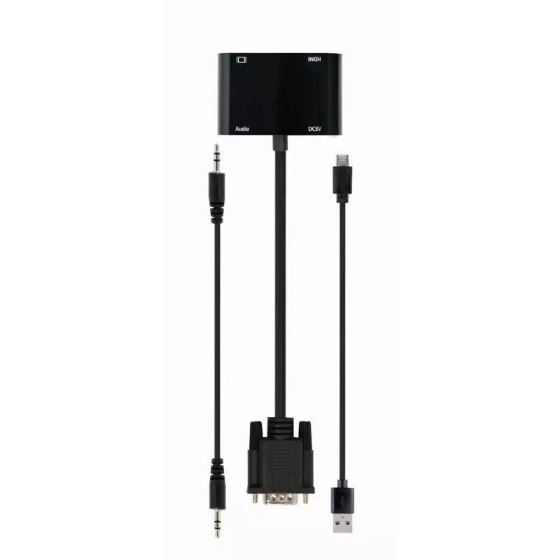 Vaizdo kabelio adapteris GEMBIRD A-VGA-HDMI-02 0,15 m — HDMI + VGA (D-Sub) jungtis (moteriška) į VGA (D-Sub) jungtį (vyriška), juoda