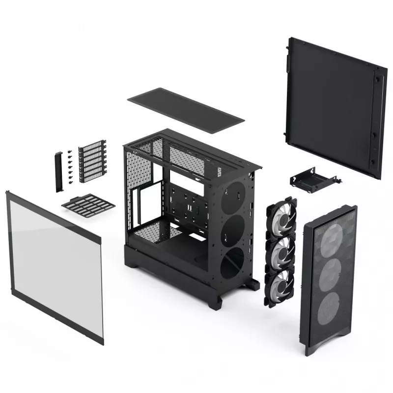 PC korpusas Fractal Design Pop 2 Air Juoda TG RGB Midi Tower — ATX/Micro‑ATX/Mini‑ITX, 3x120mm priekyje, 1x120mm gale, 2,5 colio+3,5 colio nišos