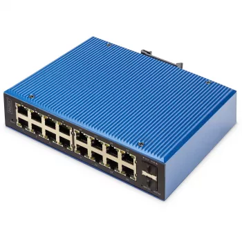 DIGITUS pramoninis L2 valdomas Gigabit Ethernet komutatorius 16x RJ-45 + 2x SFP, 12–48V DC, 8000 MAC