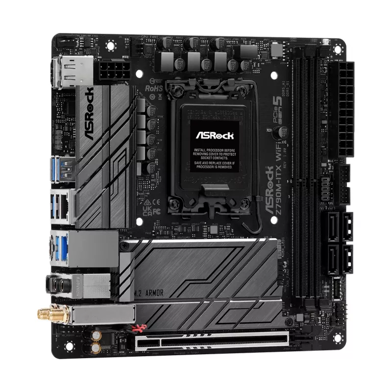 Motininė plokštė ASRock Z790M-ITX WiFi — Intel Z790, LGA 1700, mini ITX, DDR5, 2x DIMM, 64GB, 2.5Gb LAN, Wi‑Fi 6E