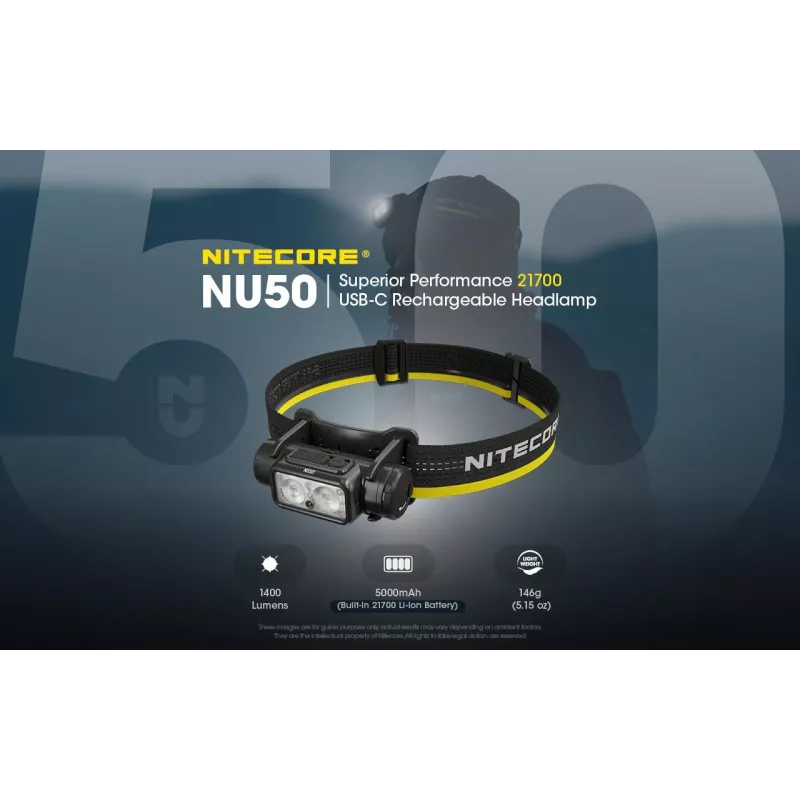 Ant galvos tvirtinamas žibintuvėlis Nitecore NU50 juodas geltonas LED atsparus vandeniui smūgiams