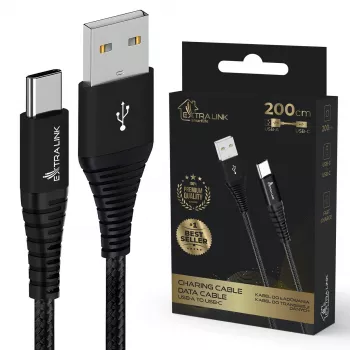 USB Type-A į USB-C laidas Extralink Smart Life pintas 2 m — 15 W (5 V 3 A) juodas