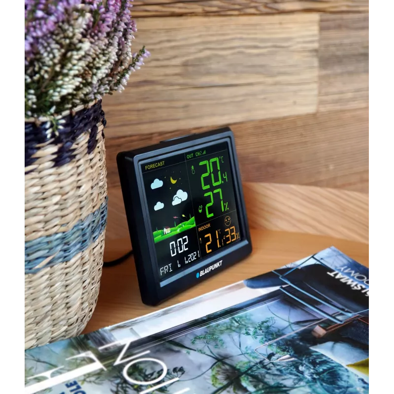 Oro stotis BLAUPUNKT WS25BK — vidaus/lauko temperatūros ir drėgmės monitorius, juoda, 1 jutiklis, LCD ekranas