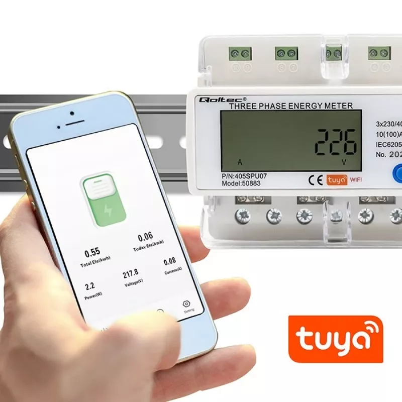 Trifazis energijos skaitiklis QOLTEC 50883 Wi‑Fi 400V su LCD ekranu