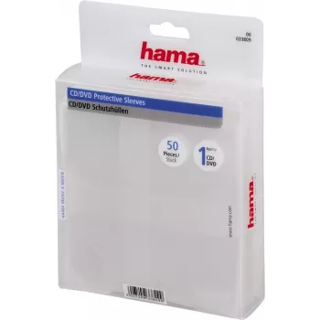 Hama apsauginės CD/DVD įmovos, pakuotėje 50 vnt. 50 diskų Skaidrios