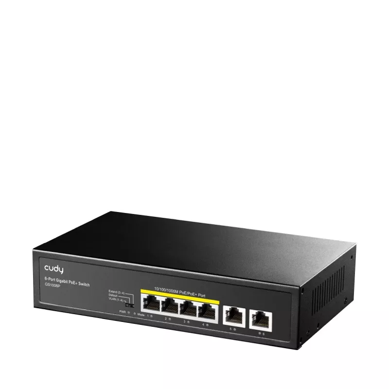 Tinklo komutatorius Cudy GS1006P Nevaldomas Gigabit Ethernet 6 prievadų PoE, 12 Gbit/s, 2048 MAC, juodas