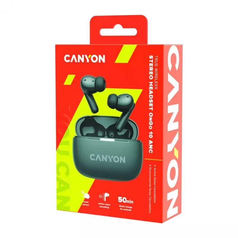 CNS-TWS10BK „Canyon“ belaidės ausinės True Wireless Stereo (TWS) į ausis, skirtos skambučiams/muzikai/sportui/kasdieniam naudojimui, USB Type-C, Bluetooth, juodos (CNS-TWS10BK)