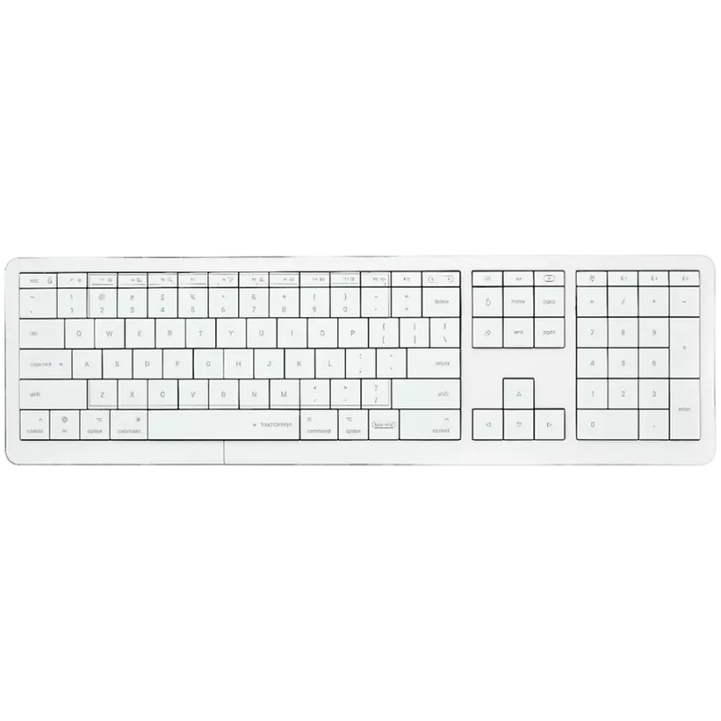 Belaidė klaviatūra CLEVETURA CLVX 1 Touch-On-Keys AI — ANSI US Mac išdėstymas, žirkliniai jungikliai, aliuminio korpusas, interaktyvus RGB
