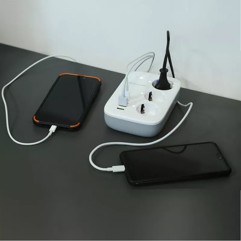 Maitinimo lizdas Tellur TLL331521 išmanusis WiFi maitinimo lizdas su 3 lizdais, PD 30W, QC 18W