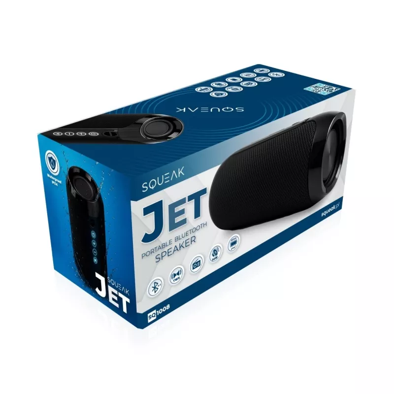 Nešiojamas „Bluetooth“ stereofoninis garsiakalbis SQUEAK SQ1008 — 14 W RMS, „Bluetooth 5.3“, 1200 mAh, IPX4, FM, LED, AUX, USB