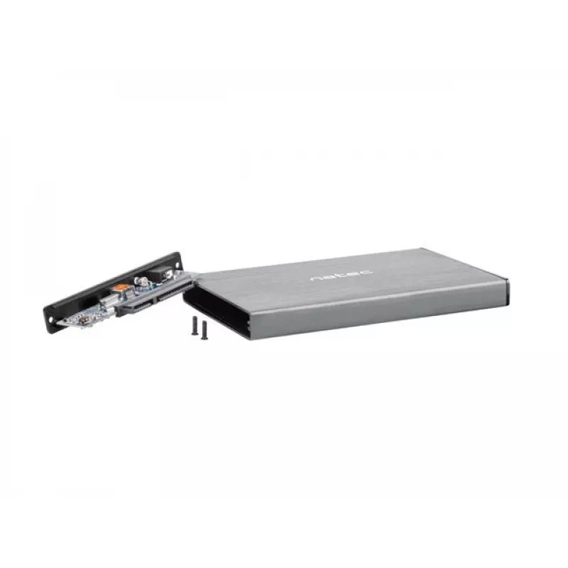 Išorinio HDD/SSD korpusas NATEC Rhino GO — 2,5 colio SATA, 9,5 mm, USB 3.0, aliuminis, pilkas, iki 4 TB
