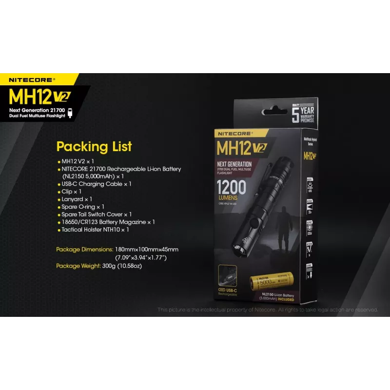 Rankinis žibintuvėlis Nitecore MH12 V2, juodas