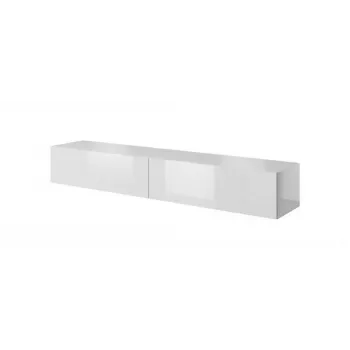 TV staliukas cama meble SLIDE 200 — 2000×400×300 mm, baltas blizgus MDF viršus, baltas rėmas