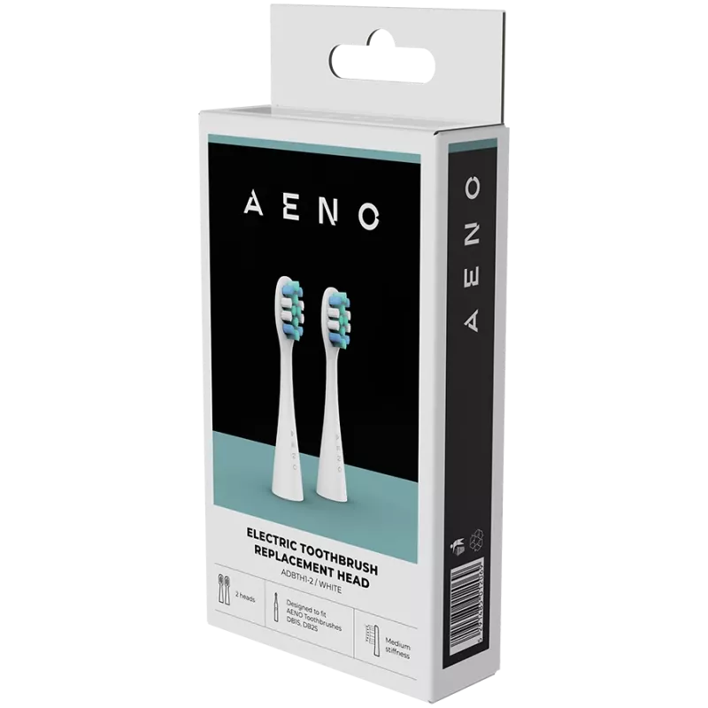 AENO keičiamieji dantų šepetėlių antgaliai, balti, Dupont šereliai, 2 vnt. rinkinyje (skirti ADB0001S/ADB0002S)