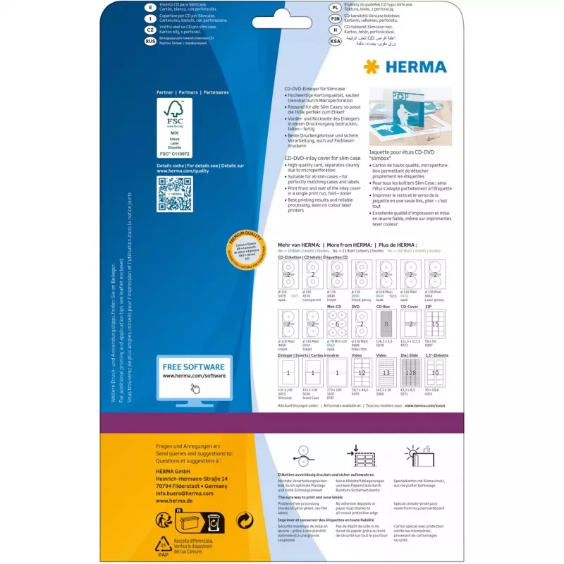 CD įdėklo kortelė HERMA 121x242 mm