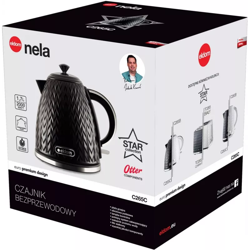 ELDOM NELA virdulys, 1,7 l talpa, 2000 W galia, juodas