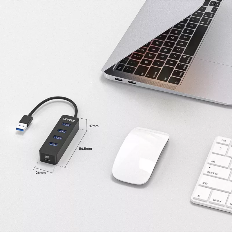 UNITEK uHUB Q4 USB 3.2 Gen 1 (3.1 Gen 1) Type-A 5000 Mbit/s juoda