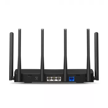 Stalinis maršrutizatorius MERCUSYS MR47BE — Trijų juostų „Wi‑Fi 7“ (2,4/5/6 GHz), 9300 Mbps, 3× RJ‑45, 2,5 GbE, 6 išorinės antenos