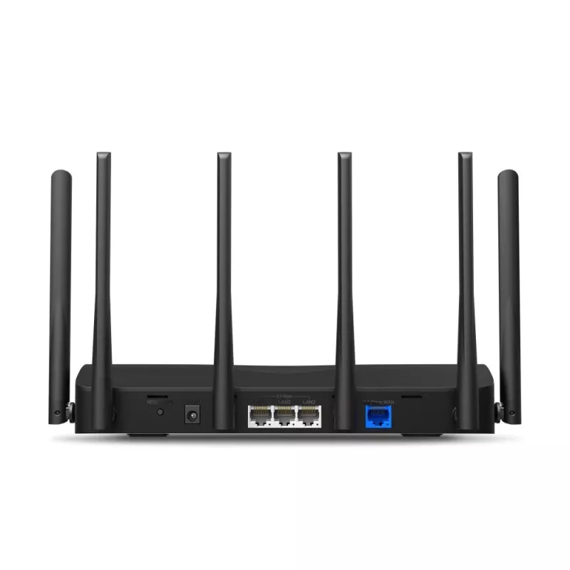 Stalinis maršrutizatorius MERCUSYS MR47BE — Trijų juostų „Wi‑Fi 7“ (2,4/5/6 GHz), 9300 Mbps, 3× RJ‑45, 2,5 GbE, 6 išorinės antenos