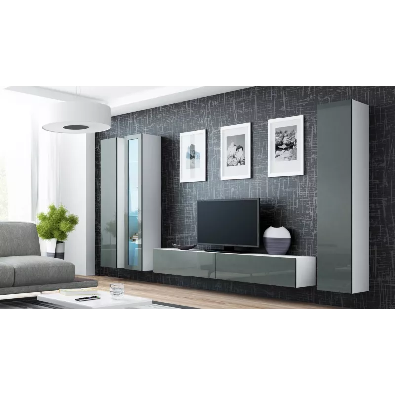 Cama Vitrininė spintelė VIGO '180' 180/40/30 baltas/pilkas blizgus