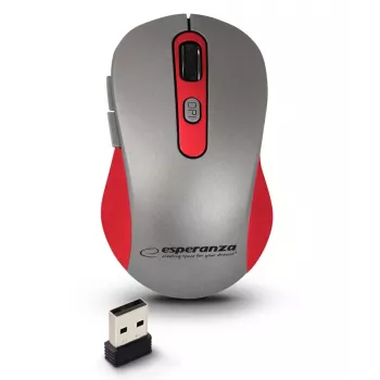 Belaidė optinė pelė ESPERANZA EM131R 2,4 GHz, 1600 DPI, abiem rankoms tinkama, nano USB imtuvas, 6 mygtukai, pilka
