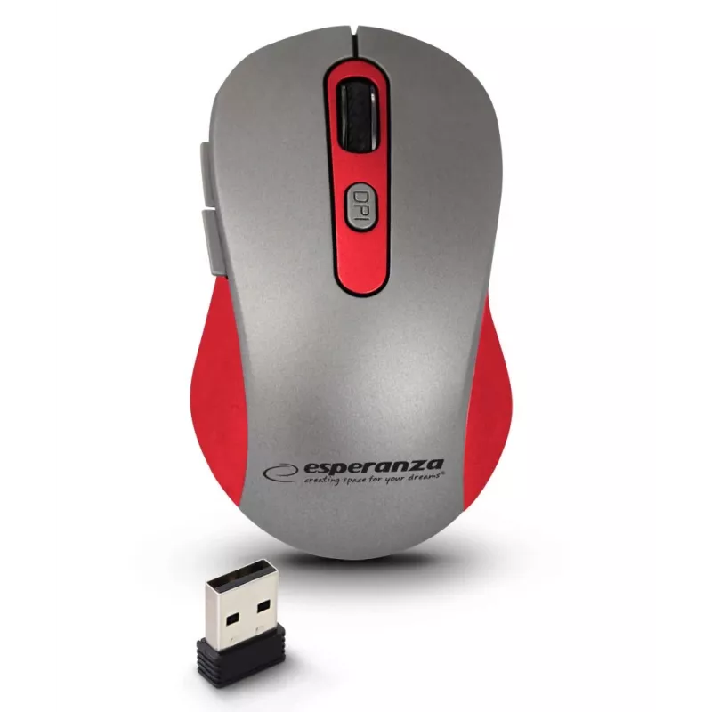 Belaidė optinė pelė ESPERANZA EM131R 2,4 GHz, 1600 DPI, abiem rankoms tinkama, nano USB imtuvas, 6 mygtukai, pilka