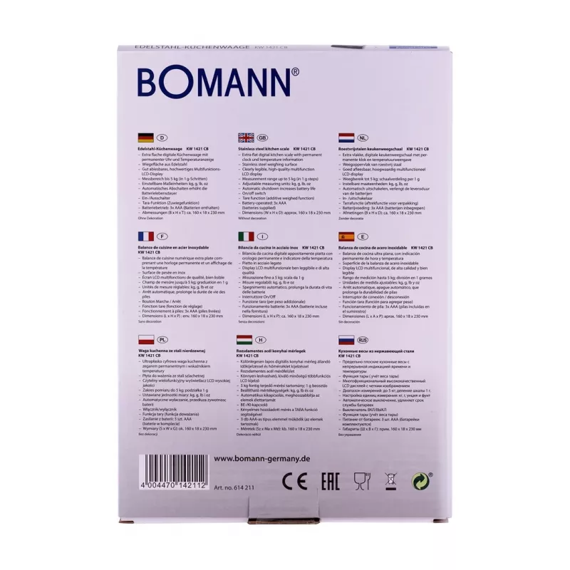 Bomann KW 1421 CB - LCD - Juoda - Nerūdijantis plienas - 160 X 230 X 18 Mm - 18 Mm - AAA - Nerūdijantis plienas (614211)
