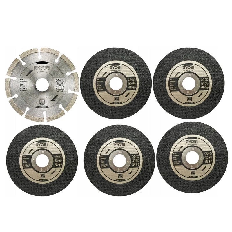 144645 Ryobi 125 mm 6 dalių kampinio šlifuoklio diskų rinkinys