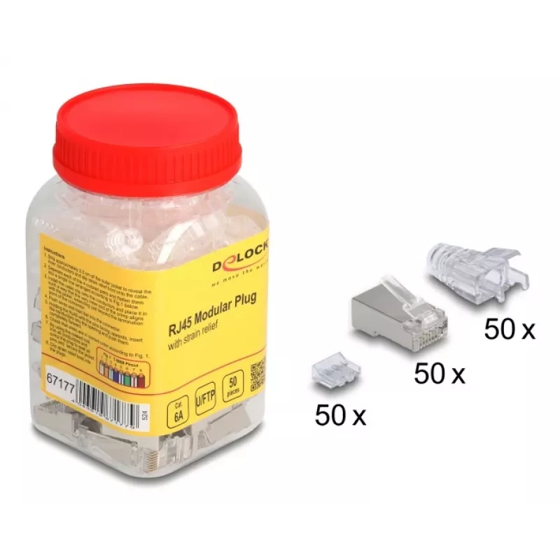 DeLOCK 67177 RJ45 vielos jungtis sidabrinė permatoma kištukas 50 vnt.